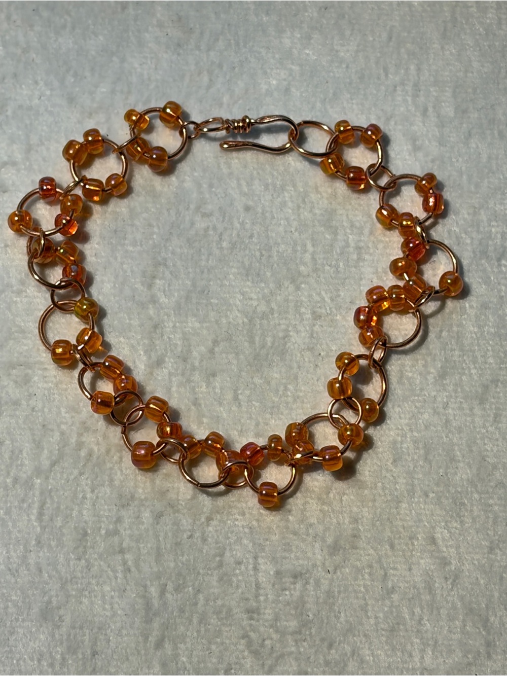 Handcrafted Copper Bracelet with Amber Beads